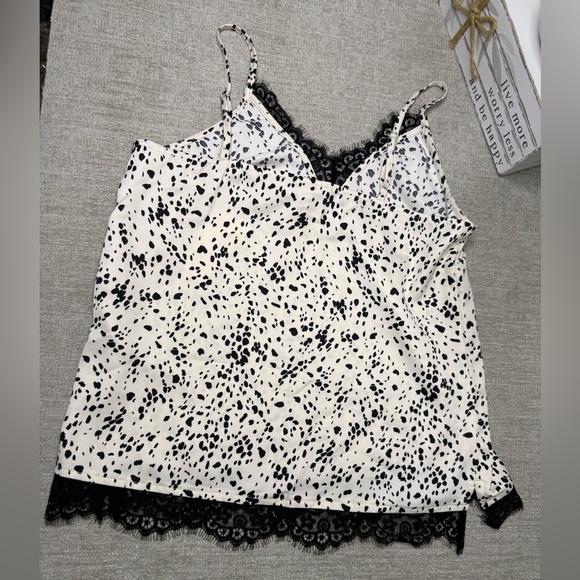 a new day Tops - NWT A New Day Black and Cream Spotted Cami with Lace